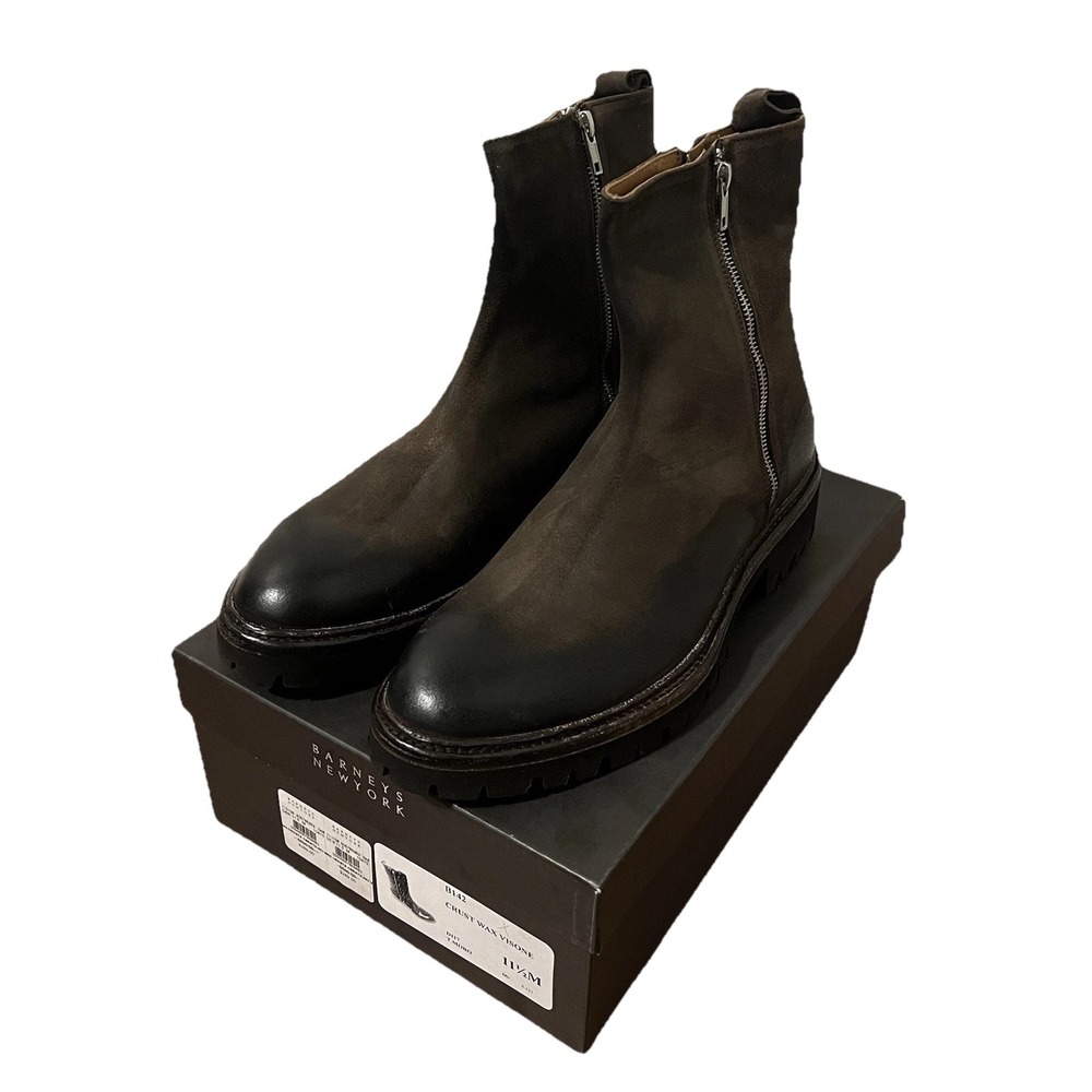 RT $590 Barneys New York Zip Leather Boot Made in Italy‎ Size 11.5 US